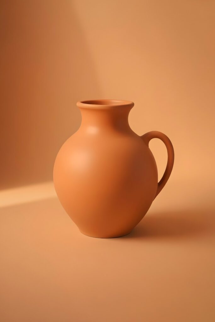 A brown vase sitting on top of a table