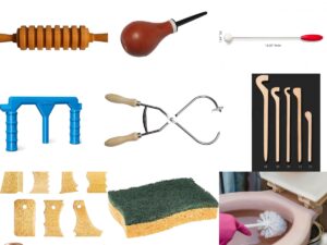 collage photo outils poterie étranges