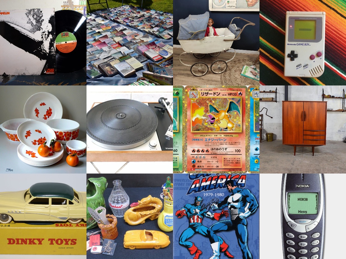 collage top objets recherchés vide grenier brocante