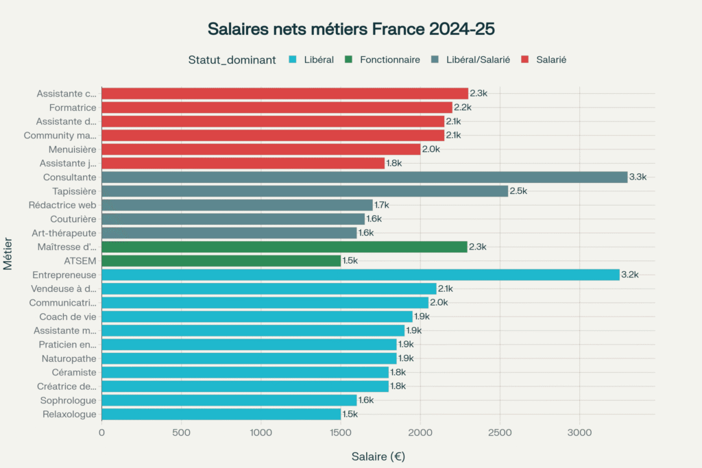 salaires net métiers authentiques femmes france 2025